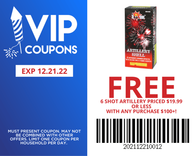 EXPIRED Firework Coupons FREE 6 Shot Artillery Kit with any